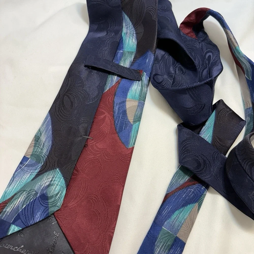 Vintage COURCHEVEL by DAMON Silk Necktie - Bold Geometric Abstract Red Blue Teal